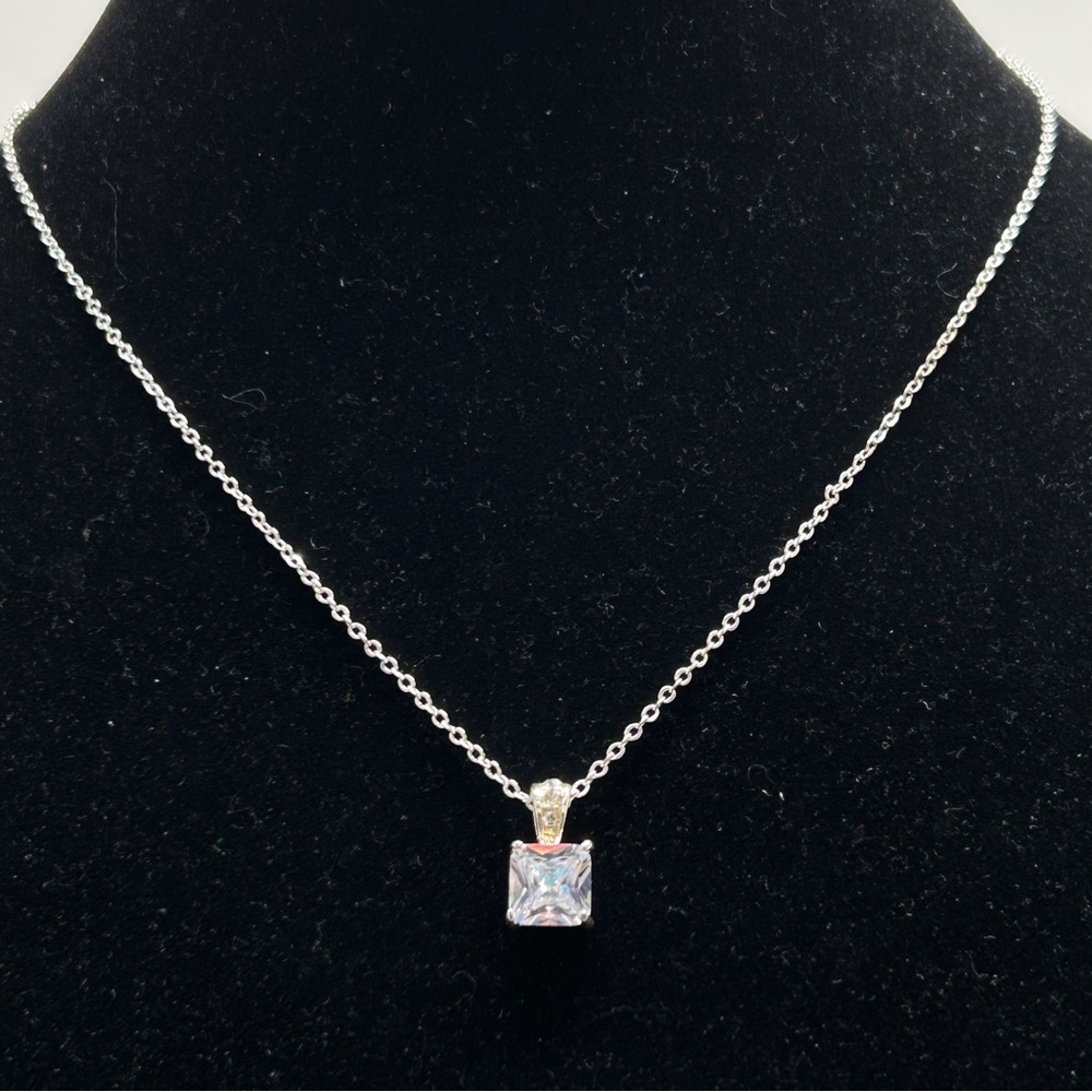CBC, Silver Plate And Square Cut CZ Necklace And Stud Earring Set, NIB - Picture 7 of 8